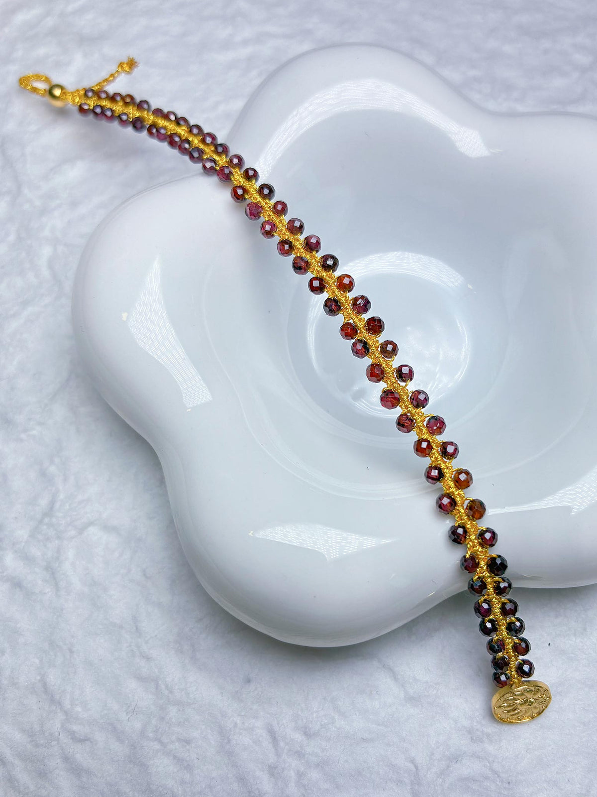 Basking in Light" Hand-Woven Natural Garnet Bracelet with Silver Thread — Delicately Shimmering, Vitality-Boosting Niche Jewelry
