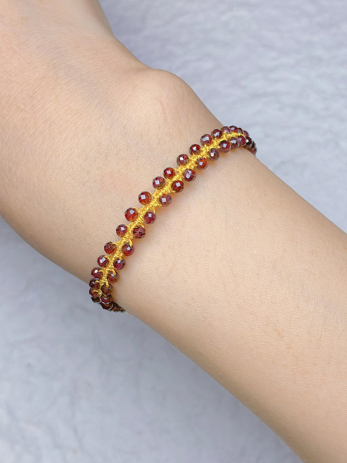 Basking in Light" Hand-Woven Natural Garnet Bracelet with Silver Thread — Delicately Shimmering, Vitality-Boosting Niche Jewelry