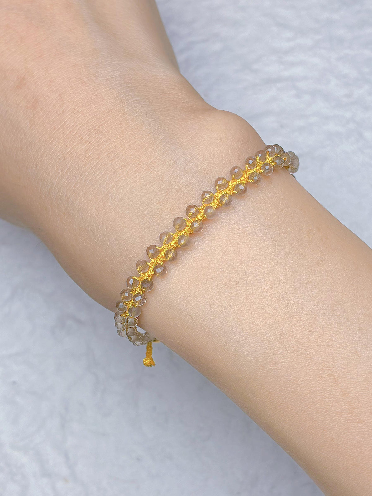 "Basking in Light" Hand-Woven Natural Smoky Quartz Bracelet with Silver Thread — Delicately Shimmering, Skin-Brightening Niche Jewelry
