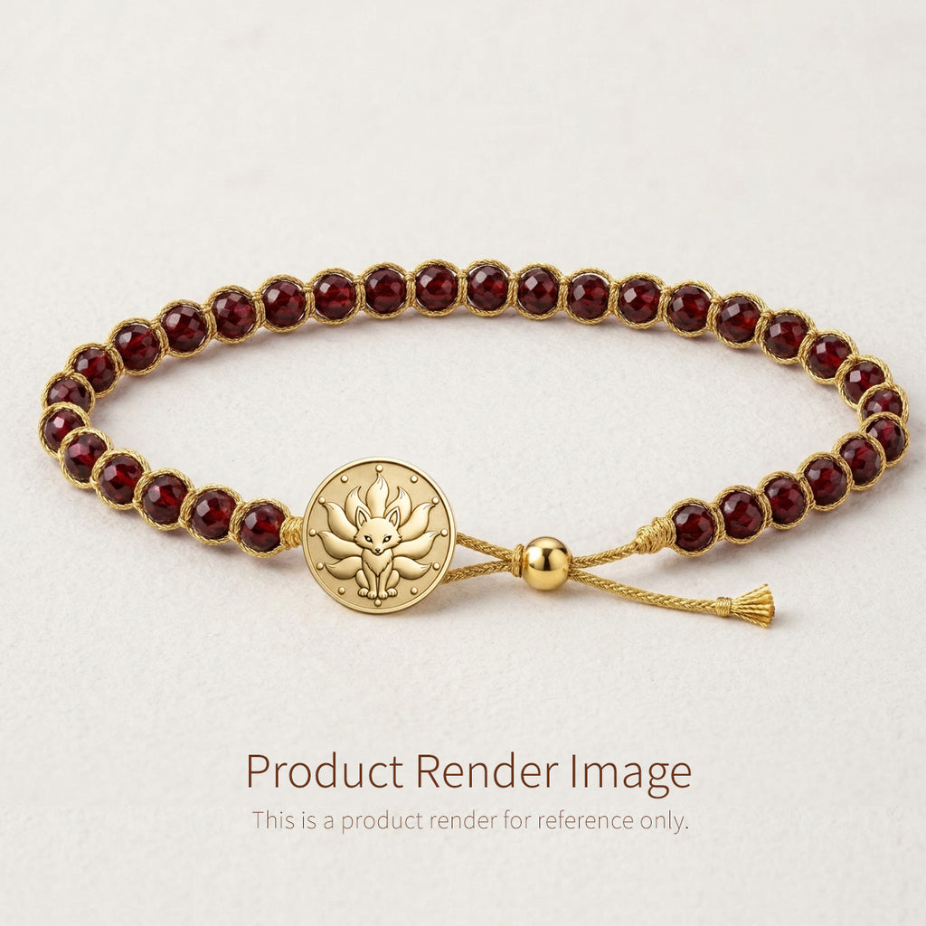 Inner Aura Awakening: Hand-Woven Gold Thread & Garnet Root Chakra Bracelet