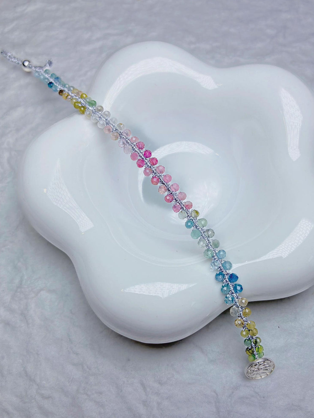 Hand-Woven Natural Rainbow Tourmaline Bracelet with Silver Thread (New Edition) — Weave a Rainbow on Your Wrist