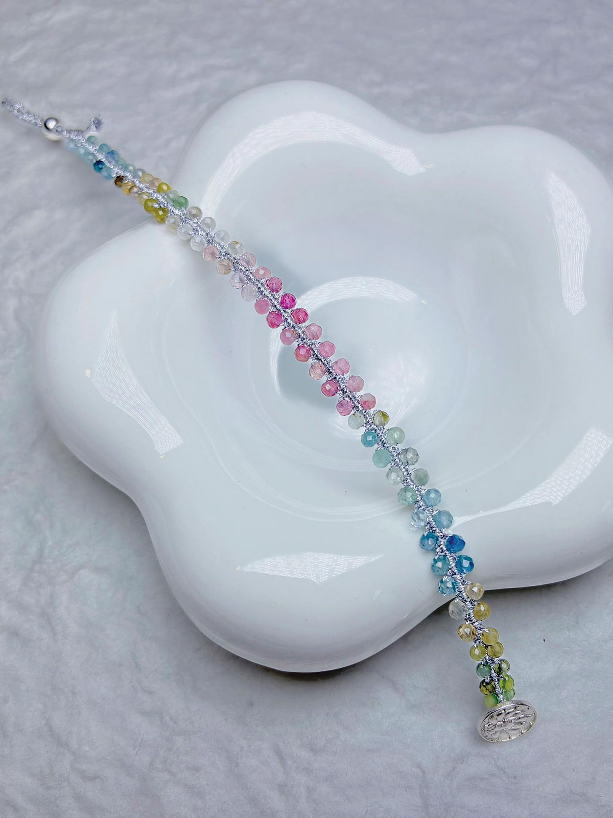 Hand-Woven Natural Rainbow Tourmaline Bracelet with Silver Thread (New Edition) — Weave a Rainbow on Your Wrist