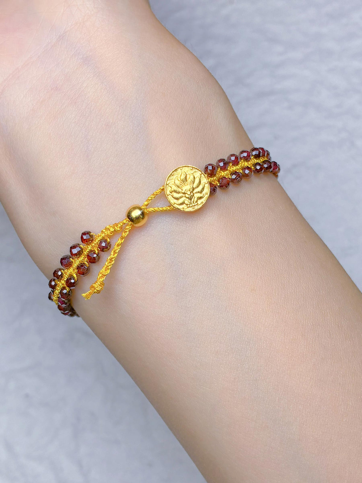 Basking in Light" Hand-Woven Natural Garnet Bracelet with Silver Thread — Delicately Shimmering, Vitality-Boosting Niche Jewelry